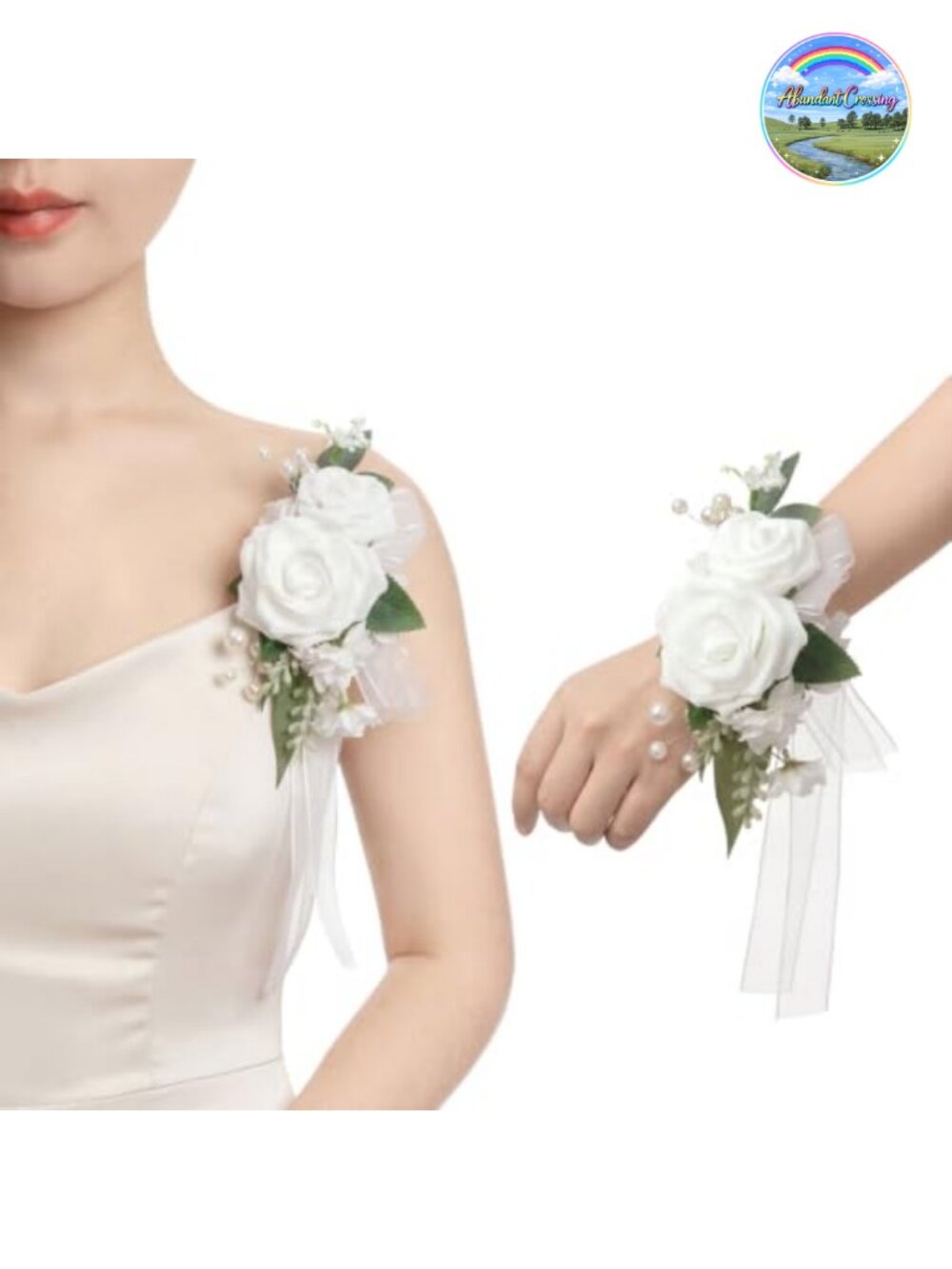 Artificial Shoulder Corsages Set of 2 Pearl Rose Wedding Prom Bridal